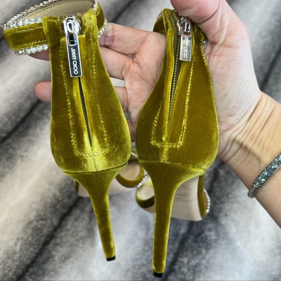 Jimmy Choo Dochas 100 Citrus Velvet Jewel Trim Heels Sandals - Picture 6 of 11